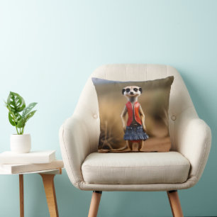 Meerkat Female Teenager In Skirt And Jacket, Cushion