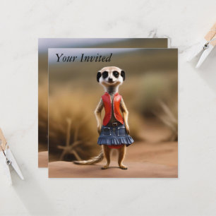 Meerkat Female Teenager In Skirt And Jacket, Invitation