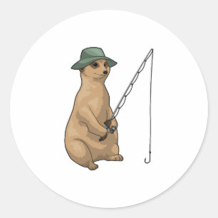 Meerkat Fishing Fisher Fishing rod Classic Round Sticker