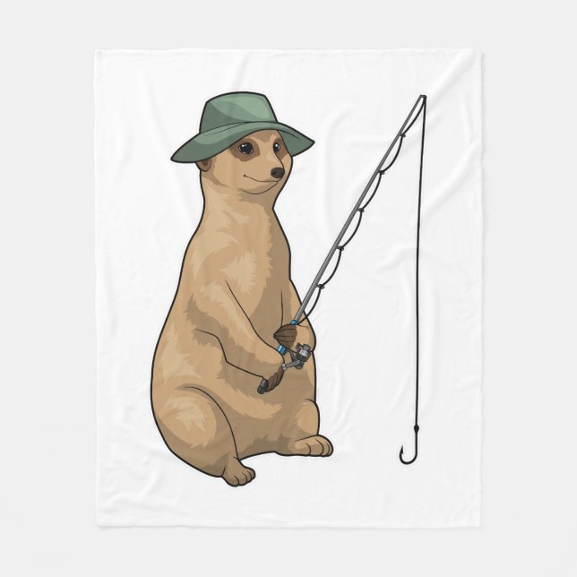 Meerkat Fishing Fisher Fishing rod Fleece Blanket (Front)