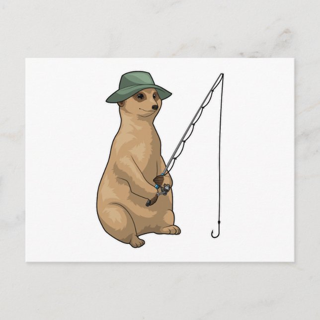 Meerkat Fishing Fisher Fishing rod Postcard (Front)