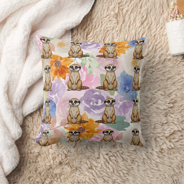 Meerkat Floral background Pattern Cushion (Blanket)