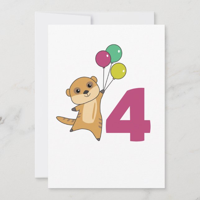 Meerkat Fourth Birthday Balloons Kids Invitation (Front)