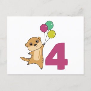 Meerkat Fourth Birthday Balloons Kids Postcard