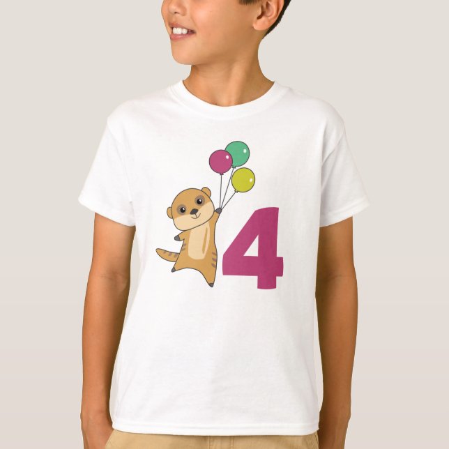 Meerkat Fourth Birthday Balloons Kids T-Shirt (Front)