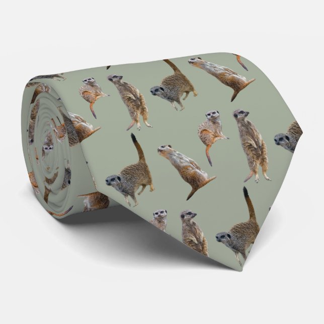 Meerkat Frenzy Tie Double Sided Print (khaki) (Rolled)