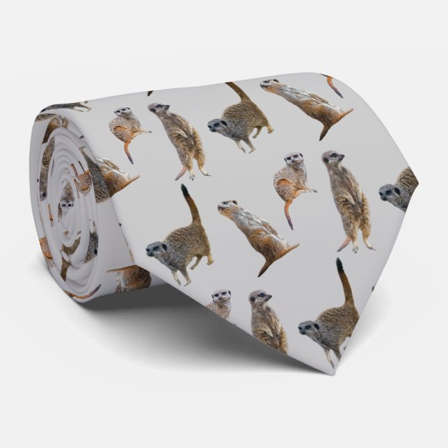 Meerkat Frenzy Tie Double Sided Print (Light Grey) (Rolled)
