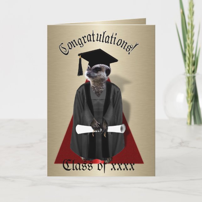 Meerkat Graduate W/Grey Gown & Black Sash Card (Front)