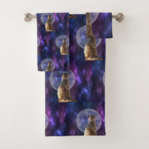 Meerkat In Front Of Full Moon, Bath Towel Set