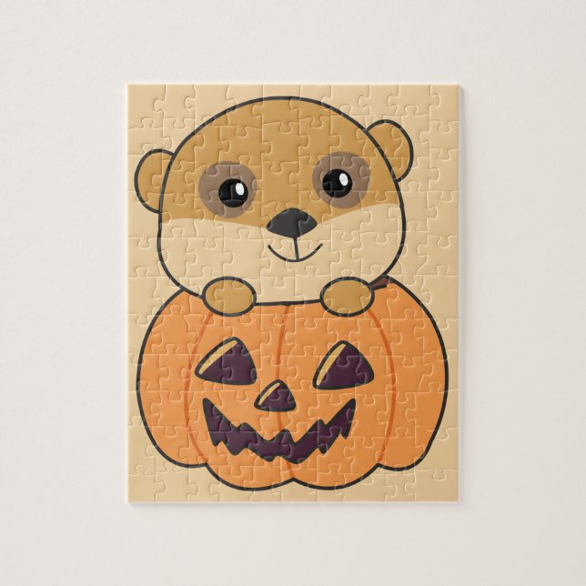 Meerkat In Pumpkin Cute Animals Happy Halloween Ji Jigsaw Puzzle (Vertical)