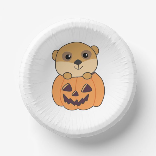 Meerkat In Pumpkin Cute Animals Happy Halloween Paper Plate (Front)