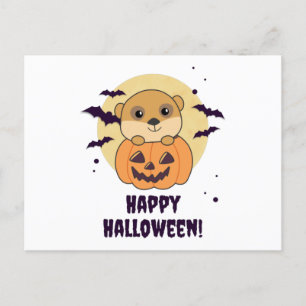 Meerkat In Pumpkin Cute Animals Happy Halloween Postcard