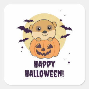 Meerkat In Pumpkin Cute Animals Happy Halloween Square Sticker