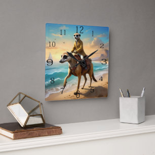 Meerkat Jockey On A Meerkat Horse, Square Wall Clock