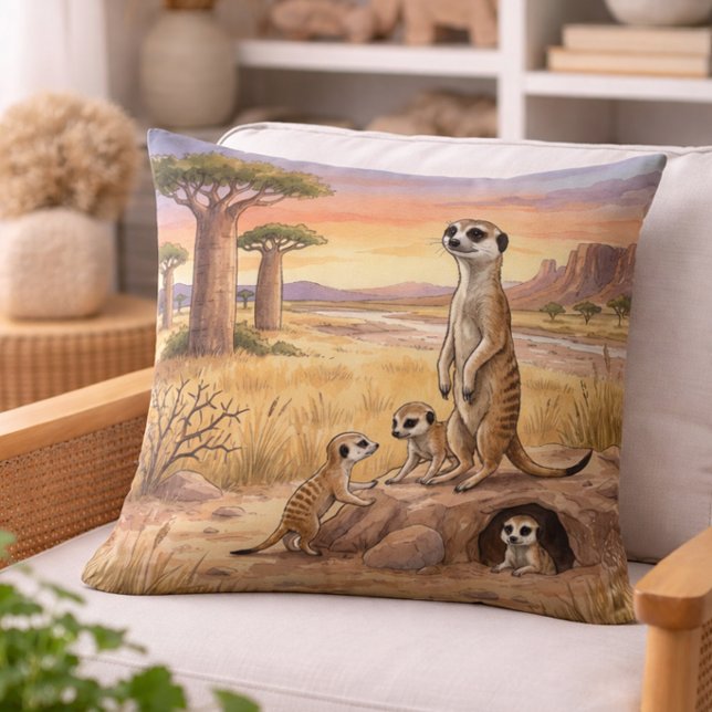 Meerkat Mama And Pups Safari Animals  Cushion (Creator Uploaded)