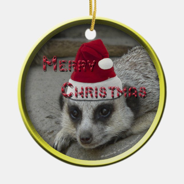 Meerkat Merry Christmas Ceramic Tree Decoration (Front)