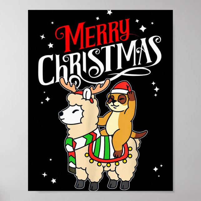 Meerkat Merry Christmas Reindeer Llama Riding Meer Poster (Front)