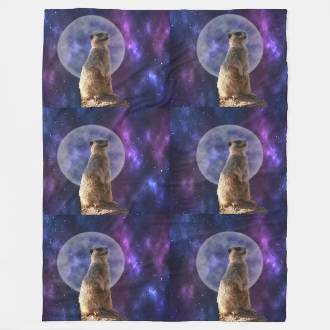 Meerkat Moonlight, Large Fleece Blanket. (Front)