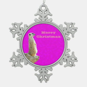 Meerkat On A Rocky Ledge Snowflake Pewter Christmas Ornament