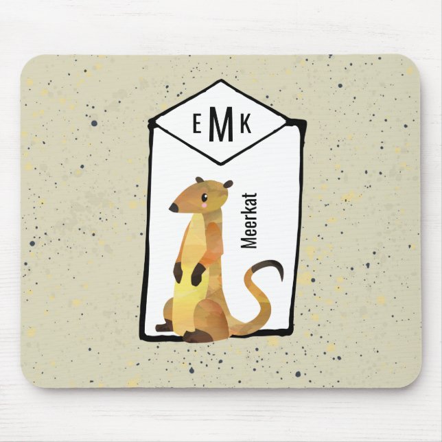 Meerkat on Beige Background with Monogram Mouse Mat (Front)
