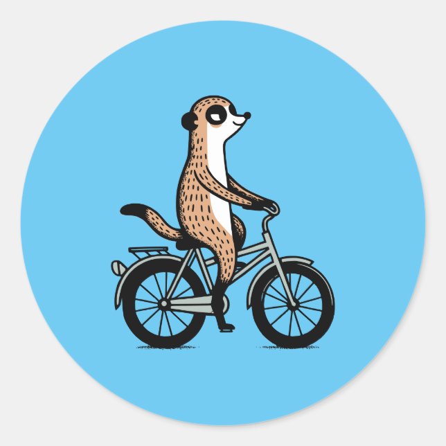 Meerkat on bike classic round sticker (Front)