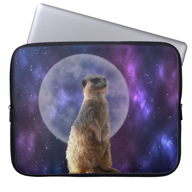 Meerkat On Blue Full Moon Night, Laptop Sleeve (Front)