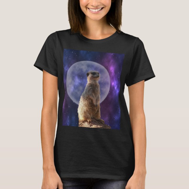Meerkat On Blue Full Moon Night, T-Shirt (Front)