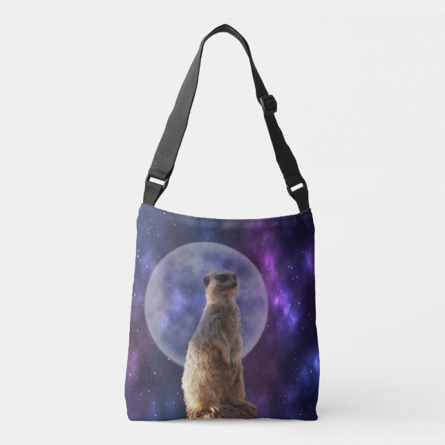 Meerkat On Blue Moonlight Night Watch, Crossbody Bag (Front)