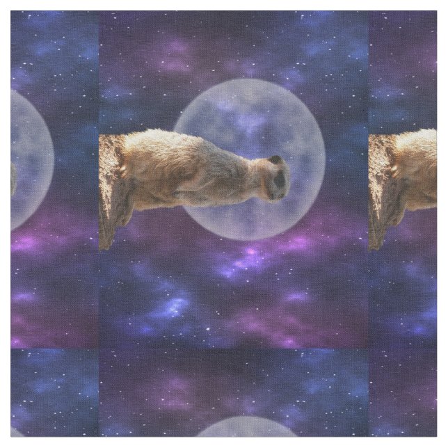 Meerkat On Blue Moonlight Night Watch, Fabric (Close Up)