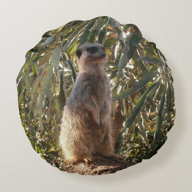 Meerkat On Guard Duty, Round Cushion (Back)