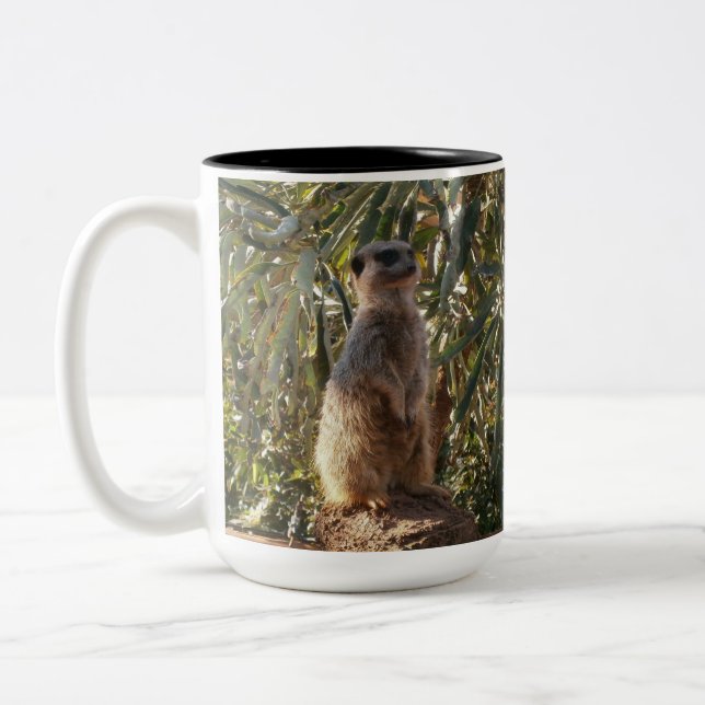 Meerkat On Guard Duty, Two-Tone Coffee Mug (Left)