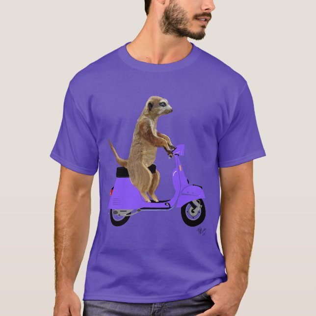 Meerkat on Lilac Moped T-Shirt (Front)