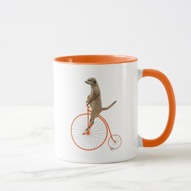 Meerkat on Orange Penny Farthing Mug (Right)