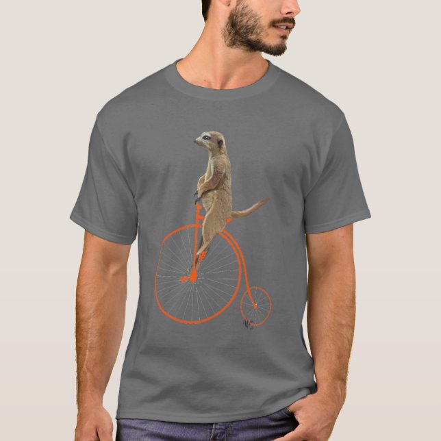 Meerkat on Orange Penny Farthing T-Shirt (Front)