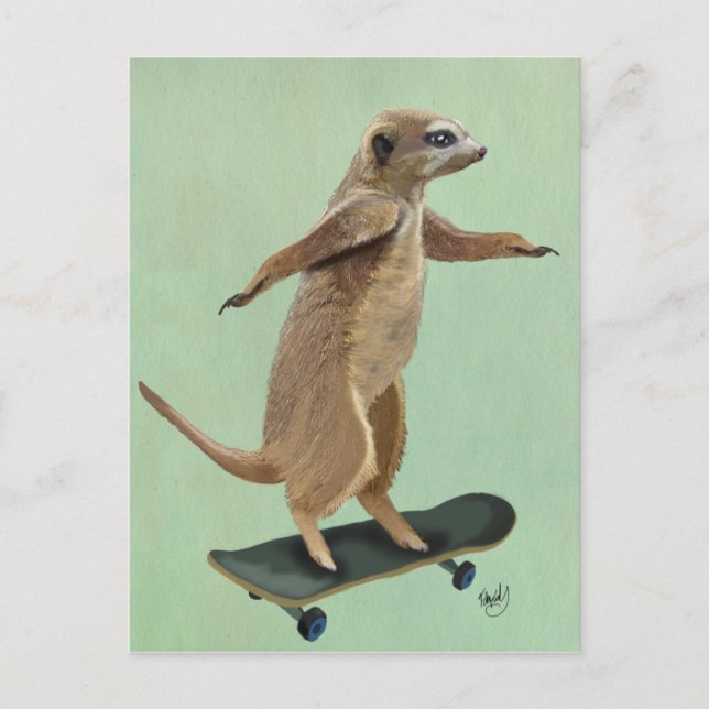 Meerkat On Skateboard 3 Postcard (Front)