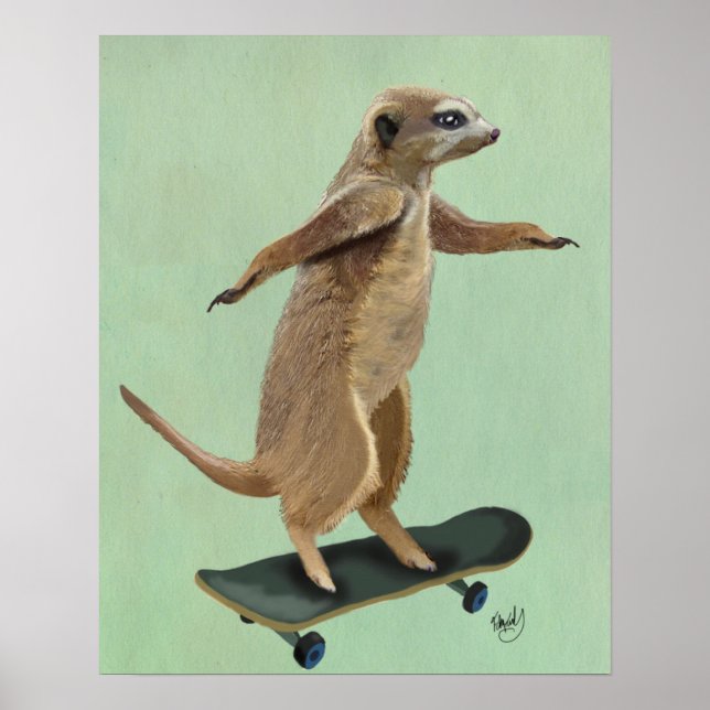 Meerkat On Skateboard Poster (Front)