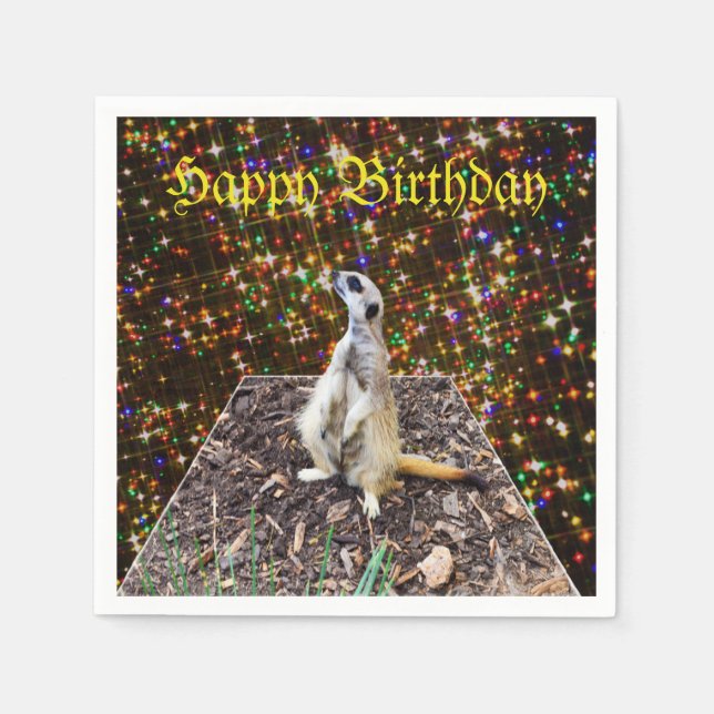Meerkat On Twinkle Stars Background, Napkin (Front)