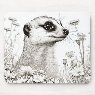 Meerkat Peaceful Nature Prairie Sketch Drawing Art Mouse Mat