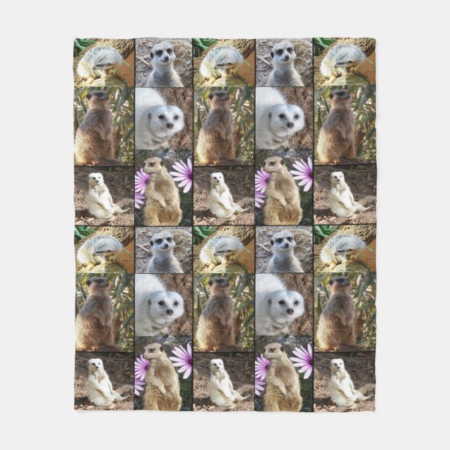 Meerkat Photo Collage, Medium Fleece Blanket. (Front)