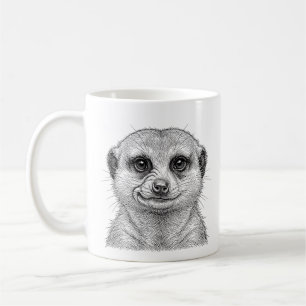 Meerkat Portrait on Coffee Mug Black White