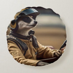 Meerkat Professional Racing Car Driver, Round Cushion