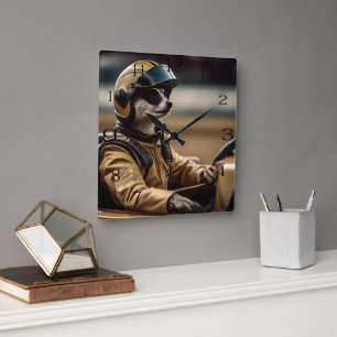 Meerkat Professional Racing Car Driver, Square Wall Clock