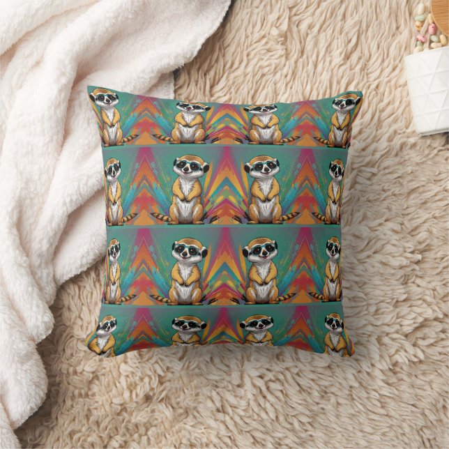 Meerkat Retro Print  Cushion (Blanket)