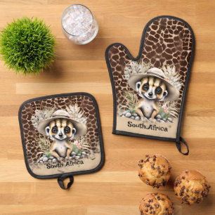 Meerkat safari jungle zoo animal South Africa Oven Mitt & Pot Holder Set