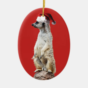 Meerkat Santa Claus Ceramic Tree Decoration