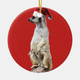 Meerkat Santa Claus Ceramic Tree Decoration