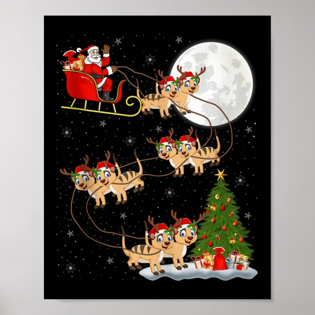 Meerkat Santa Sleigh Flying Funny Magical Christma Poster (Front)
