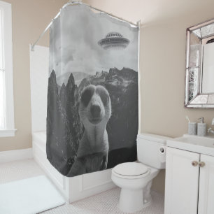 Meerkat Selfie In A Mountain Landscape Surrealist Shower Curtain