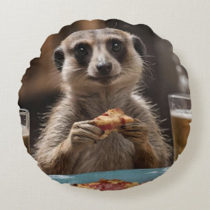 Meerkat Sneaky Lunchtime, Round Cushion