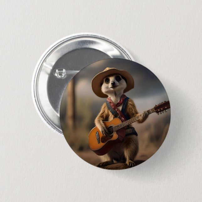 Meerkat Strumming A Country Lullaby,  6 Cm Round Badge (Front & Back)